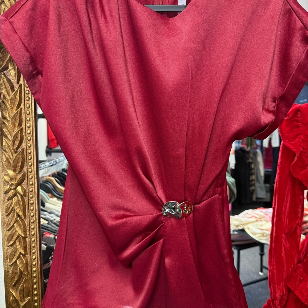 Elegant Red Satin Top with Accent